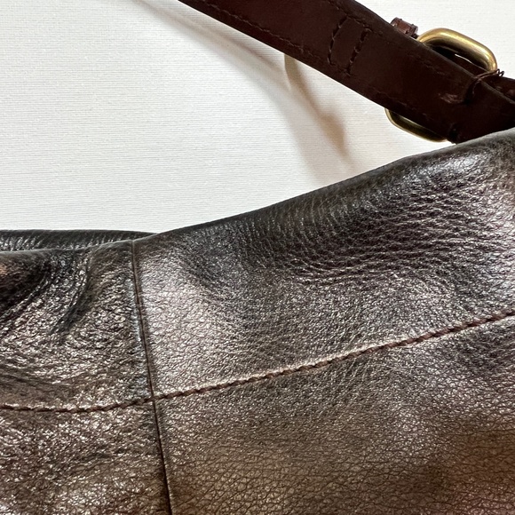 Fossil Explorer Metallic Leather Hobo ZB5503 Gunmetal/Brown - Picture 5 of 12